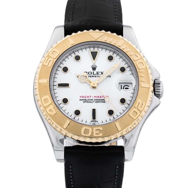 Yacht Master Gold Bezel Leather Strap (White)